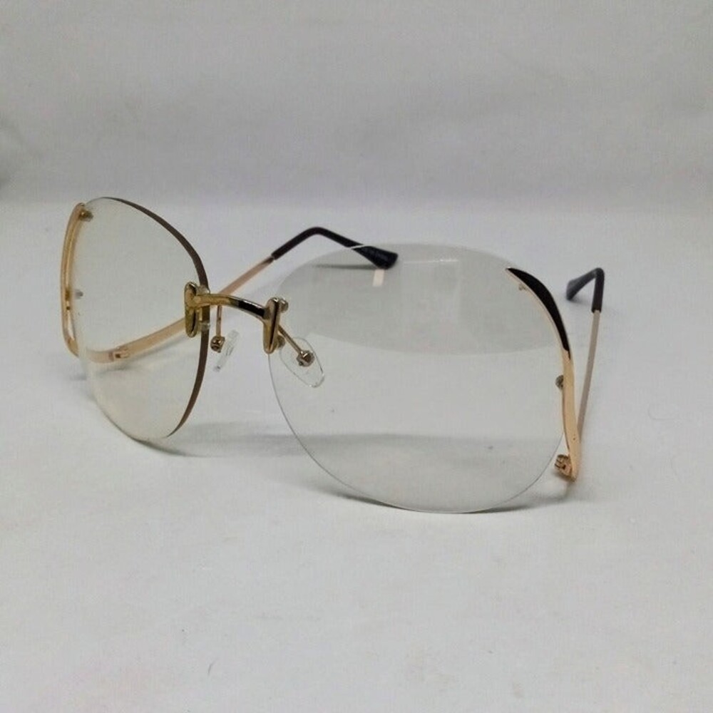 Oversized Drop Arm Rimless Fashion Glasses-Clear Lens-Low Temple-Swoop
